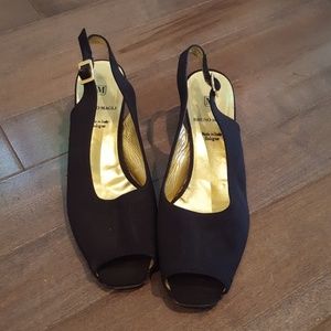 Bruno Magli Black Peep Toe Slingback with Low Heel